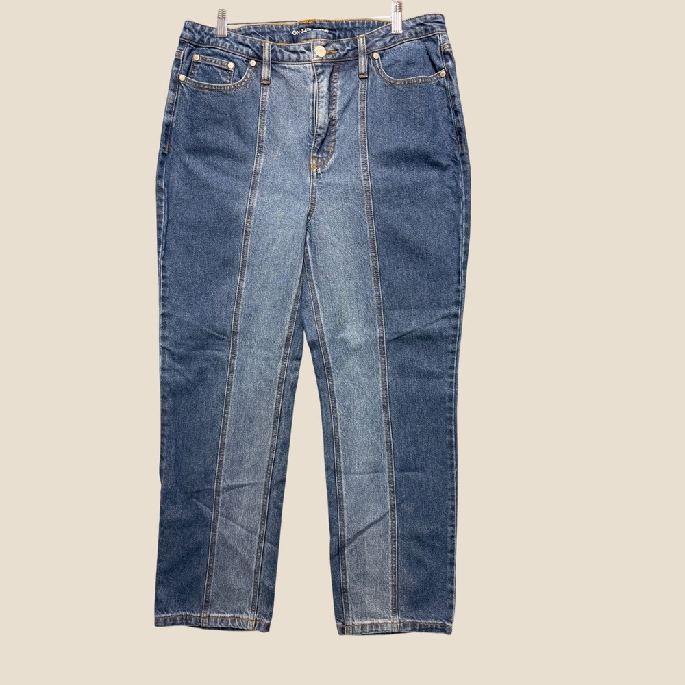 ON-34TH Straight Leg Jeans Womens 12/31 Blue Two-Tone Paneled Front Seam